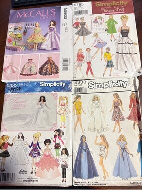 Bundle of Four Sewing Patterns for Barbie-sized Doll Clothes
